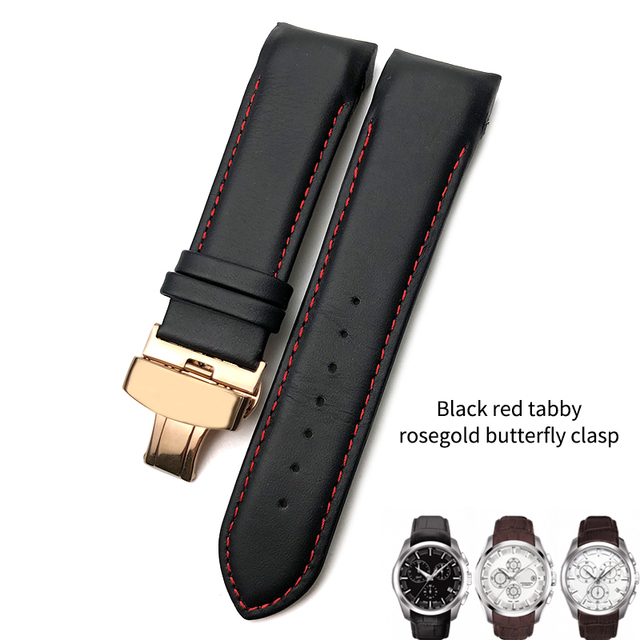 22mm 23mm 24mm Curved End Genuine Leather Watchband Fit For Tissot T035617 Cowhide Watch Strap Butterfly Clasp Bracelets Men