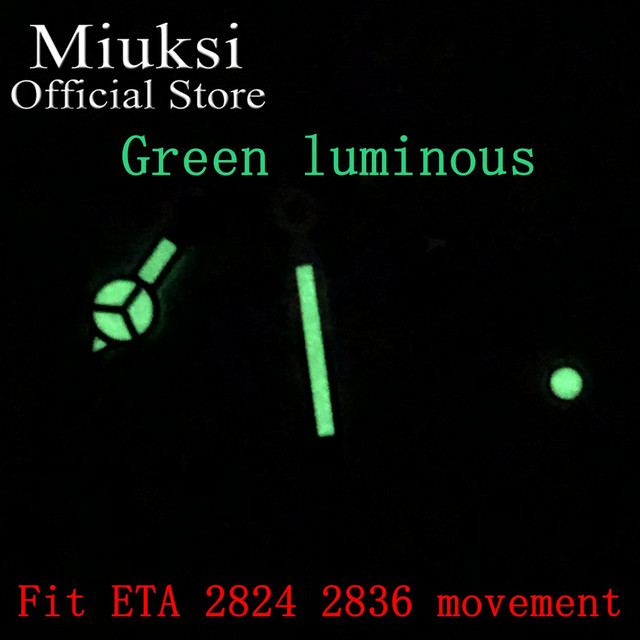 Miuksi Watch Silver Hands Green Blue Luminous Hands Fit NH35 NH36 ETA2824 2836 Miyota8205 8215 821A Mingzhu DG2813 3804 Movement