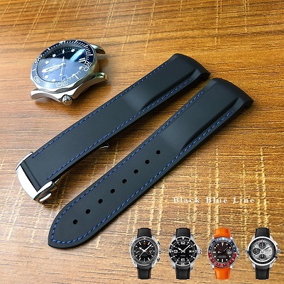 19mm 20mm 21mm 22mm Rubber Silicone Curved End Watchband Folding Buckle Watchband For Omega Seamaster 300 AT150 Watch Speedmater