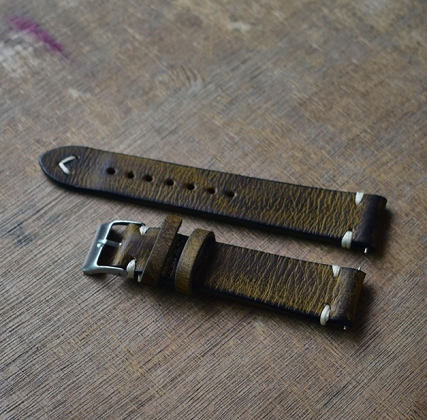Handmade antique leather watch strap, 20mm 22mm 24mm watch strap, distressed look, stainless steel, polished buckle