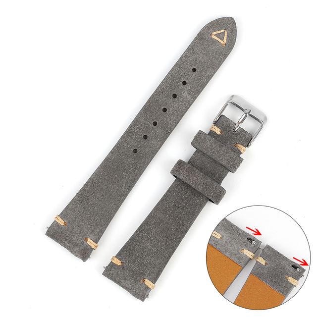 Vintage Suede Leather Watch Band 20mm 22mm Blue Brown Watch Strap Replacement Wristband Handmade Stitching Watchband