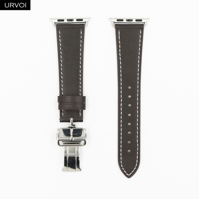 URVOI Deploy Buckle Band for Apple Watch Series 7 6 SE 5 4 3 21 Single Round Strap for iwatch 40 44mm Swift Leather Band Strap