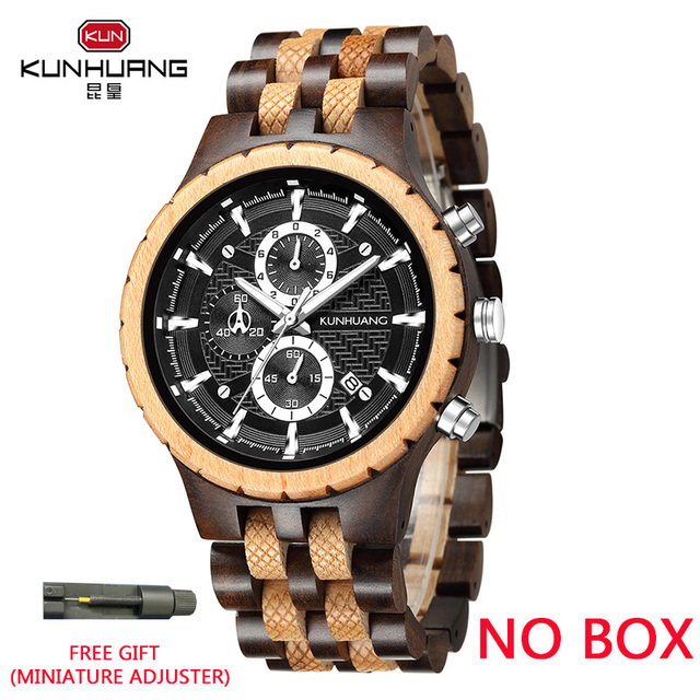 Kunhuang Business Men's Watch Wooden Stopwatch Date Display Chronograph Quartz Wrist Watches relogio masculino