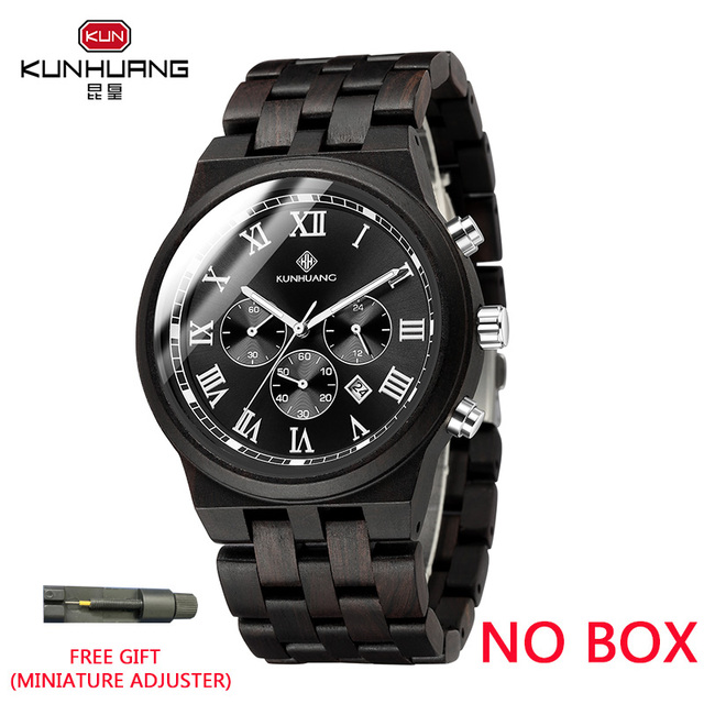 Kunhuang Wooden Men Watches Relogio Masculino Luxury Brand Stylish Chronograph Military Watch Great Gift for Man OEM