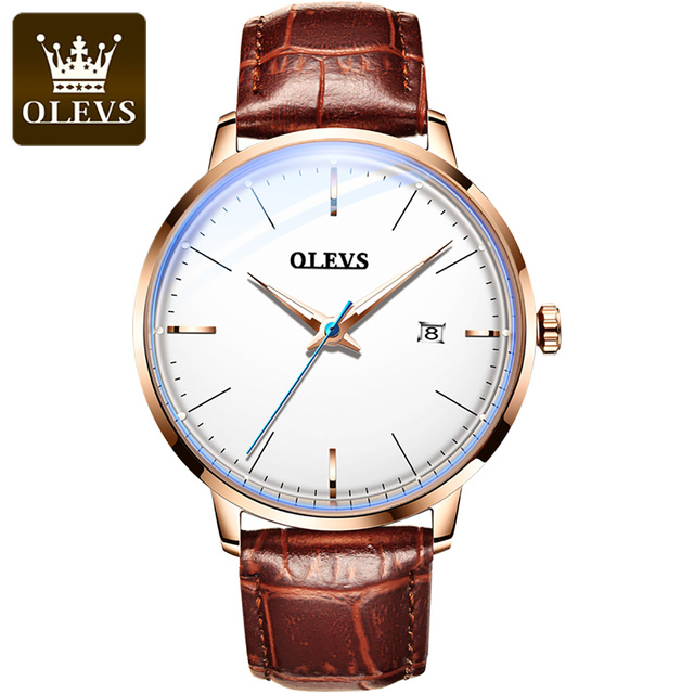 OLEVS 2022 Luxury Fashion Men's Watches Black Automatic Calendar Leather Strap Luminous Hands Waterproof Mechanical Watch Men