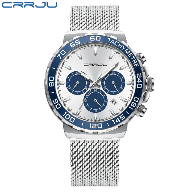 CRRJU Men's Watch Quartz 2022 New Japanese Chronograph Top Brand Water Resistant Stainless Wrist Watches With Date Relogio Masculino