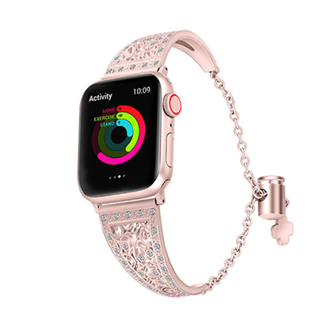 Metal Diamond Bracelet for iWatch Series SE7654 Stainless Steel Band 38mm 40mm 41mm 42mm 44mm 45mm Flower Pattern Women's Strap