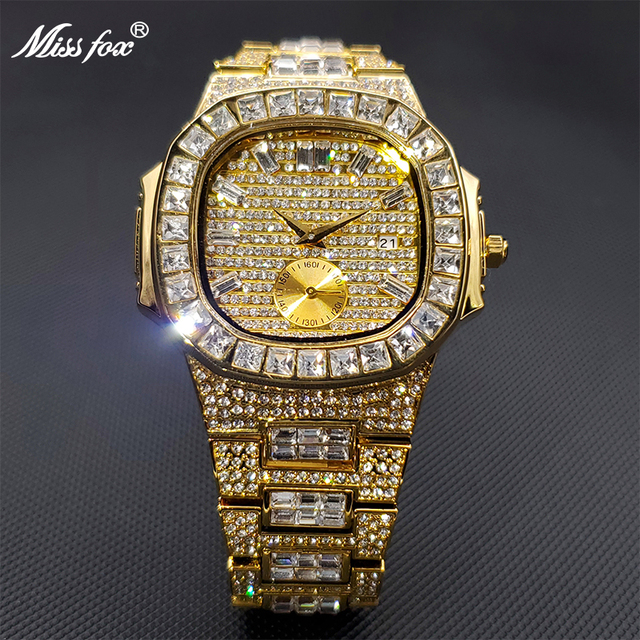 Ice Out Gold Men's Watches Diamond Luxury Design Top Brand Diver Watches Men Water Resistant Dropshipping Men's Watch 2020