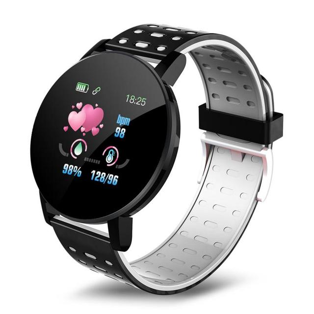 Smart Watch Blood Pressure Men Watch Round Message Reminder Fitness Tracker Smartwatch Women Bracelet for IOS Android 119 Plus