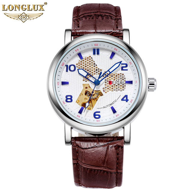 LONGLUX Brand Mechanical Automatic New Business Watches Men Leather Straps Waterproof Wristwatch Sports Watches Relogio Masculino