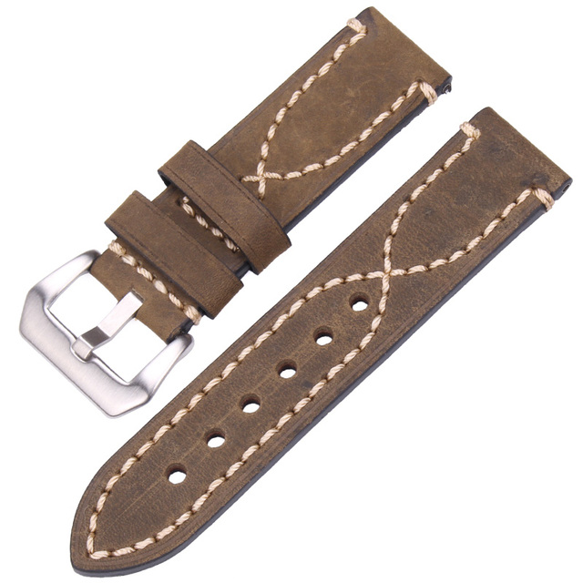 Handmade Genuine Leather Watch Band Strap 22mm 24mm Men Women Black Brown Green Gray Thick Watchband Stainless Steel Buckle