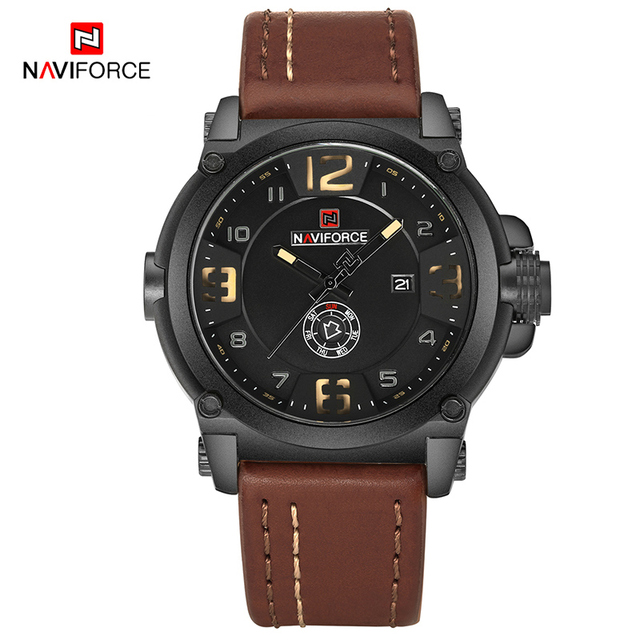 NAVIFORCE Men's Watch Fashion Sports Waterproof Wristwatches Male Military Leather Band Quartz Watch Calendar Relogio Masculino