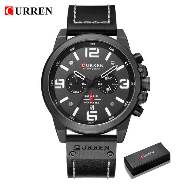 CURREN-Watches-Men's Distinguished,Luxury Watch Brand,Water Resistant,Sports,Wrist Watch,Chronograph,Quartz Genuine Leather Military,Men