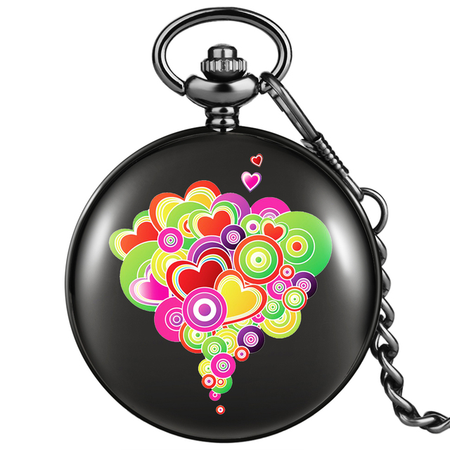 Men Women Retro Pocket Watch Black Case Thick Series Free Custom Color Graffiti Pattern Unisex Watches For Boyfriend Girlfriend