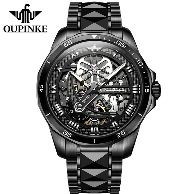 OUPINKE watch for men luxury brand men mechanical wristwatches skeleton design automatic watches sapphire glass watch 3178