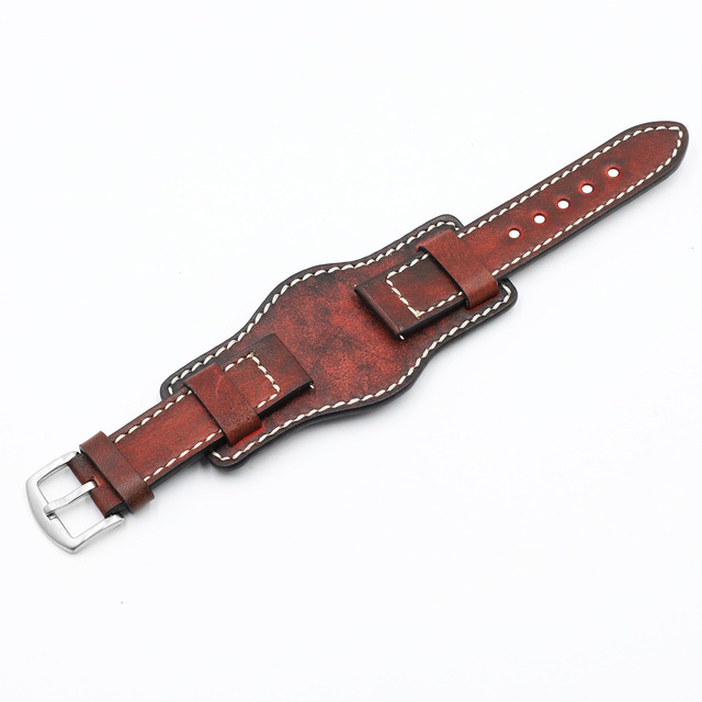 22mm 24mm Genuine Leather Watch Strap Wristwatch Band With Mat Wrist Protection Handmade Vintage Cuff Watches Bracelet