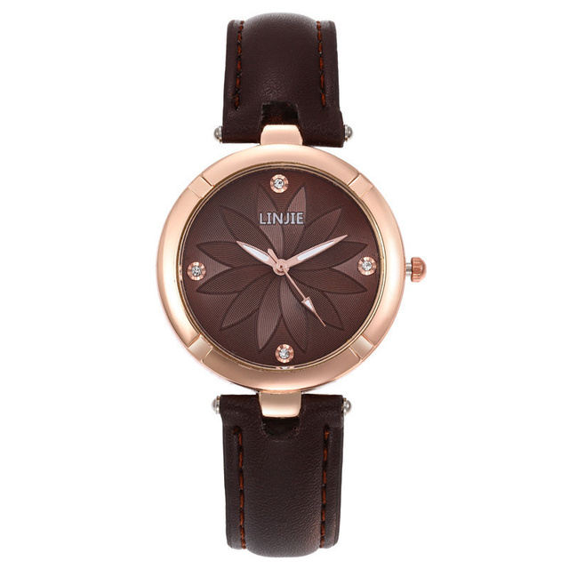 Leisure simple diamond flower inlaid women's quartz watch fashion leather strap women's watch