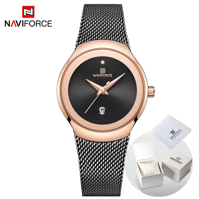 NAVIFORCE Luxury Women's Watches, Luxury Ladies Stainless Steel Watches Water Resistant Casual Rose Gold Quartz Band Watches