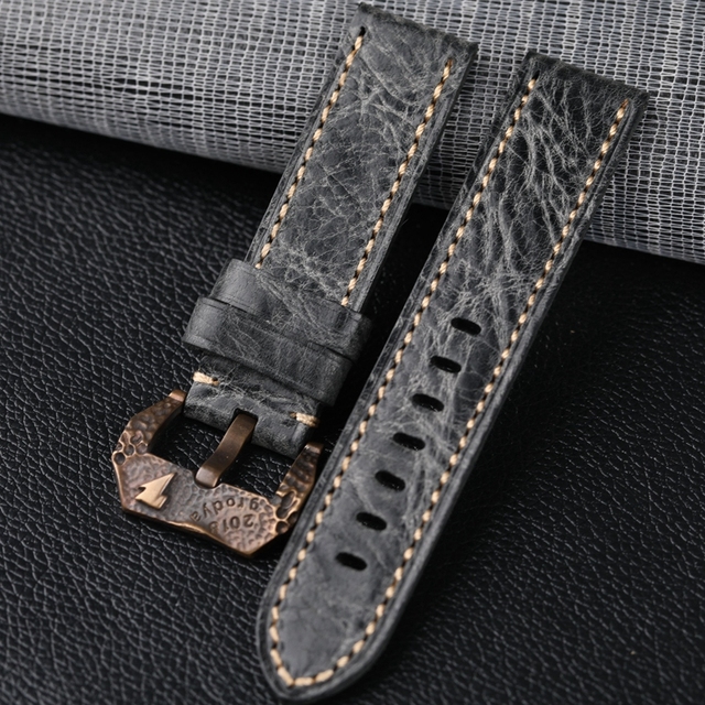 Handmade smoke gray leather watchband 20 22 24 26 mm bronze buckle bracelet, suitable for PAM111 441 men's bracelet