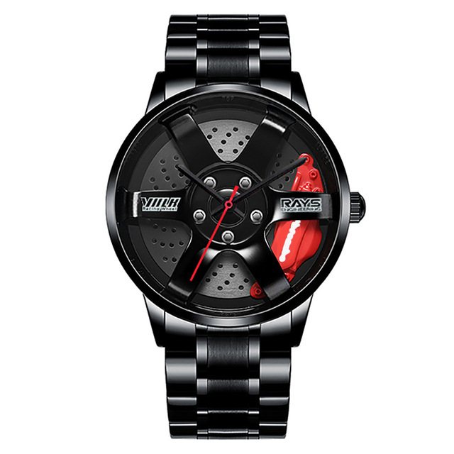 3D Spinning Unique Model Rim Watch Hub Custom Design Sports Car Frame Watch Waterproof Creative Men's Watch Wheel Wristwatch Clock