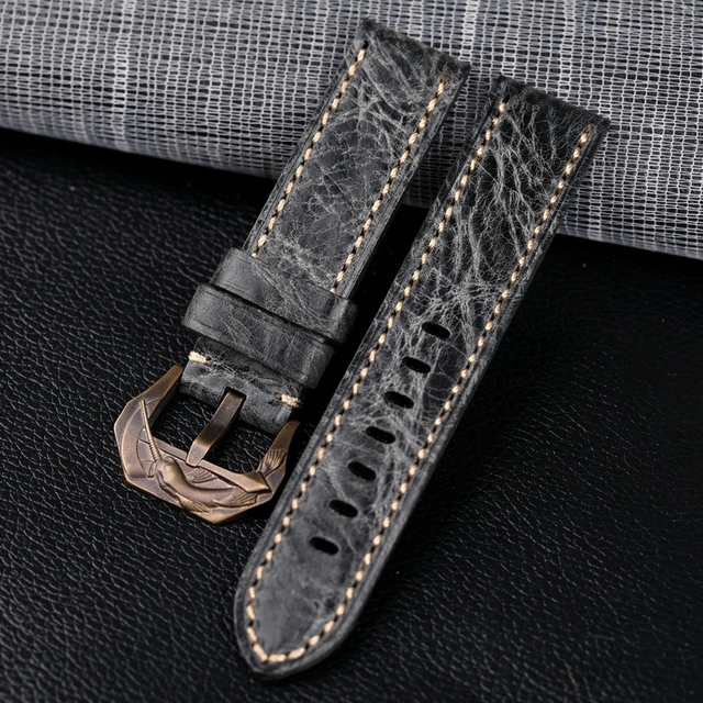 Handmade Genuine Leather Strap Gray Italian Top Layer Cowhide Leather Strap 20 22 24 26mm Matching Matching Bronze Watchband Accessories