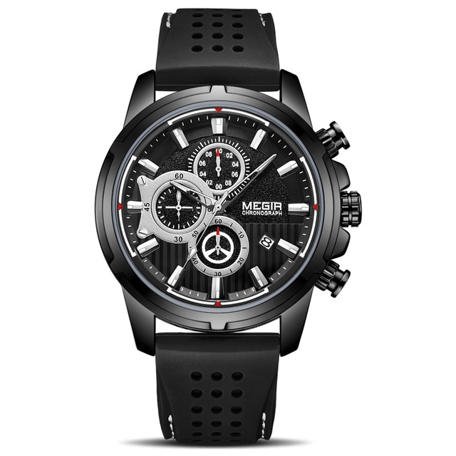 MEGIR New Sport Chronograph Silicone Mens Watches Top Brand Luxury Quartz Clock Waterproof Big Dial Watch Men's Watch