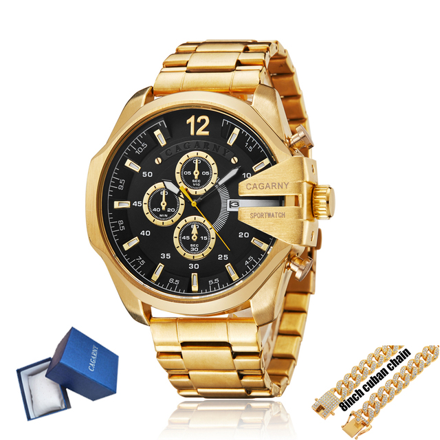 Men's Watches Luxury Brand Gold Steel Quartz Watch Men Cagarny Casual Men's Wrist Watch Military Relogio Masculino Dropship