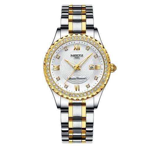 NIBOSI - Women's watches, quartz, water resistant, gold, stainless steel, date, feminine