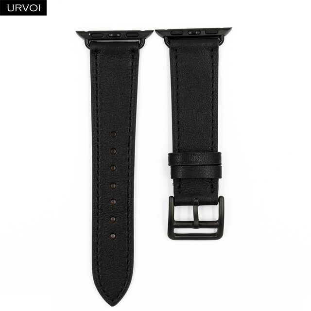 URVOI One Round Ring For Apple Watch 7 6 SE 5 4 3 Strap For iwatch Luxury Strap Genuine Swift Handmade Leather Ring Nior Black