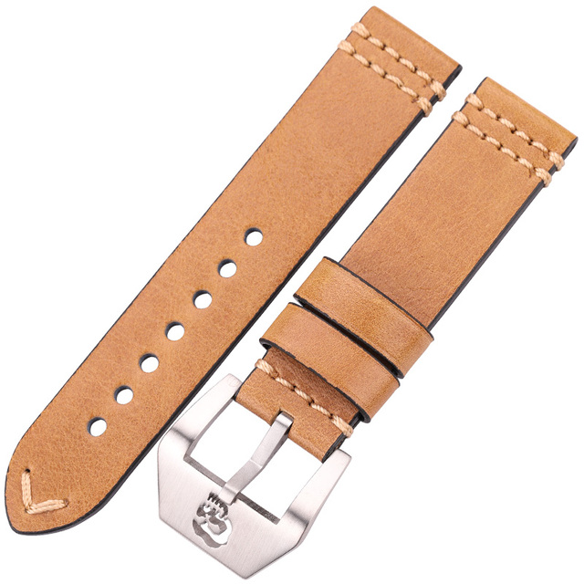 Genuine Leather Watch Band Strap with Metal Skull Buckle 20mm 22mm 24mm Brown Yellow Blue Watchband Women Men Cowhide Strap