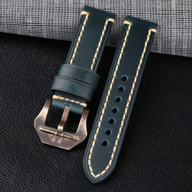 Handmade Bronze Submarine Buckle Watchband 22 24 26mm Brown Blue Black Suitable for BAM Bronze Watch Men Bracelet