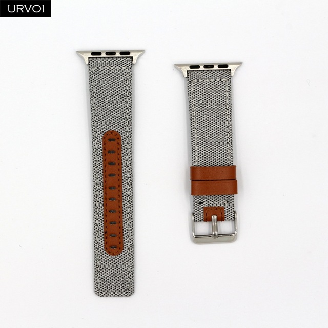 URVOI strap for apple watch 7 6 SE 5 4 3 2 1 band for iwatch canvas band 41 45mm outboard style leather back watch accessoiries