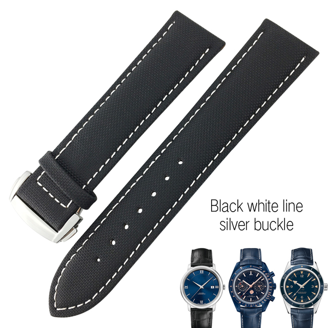 20mm 22mm Canvas Leather Down Watch Band 19mm 21mm Replacement For Omega 300 Planet Ocean Seiko Nylon Hamilton Strap