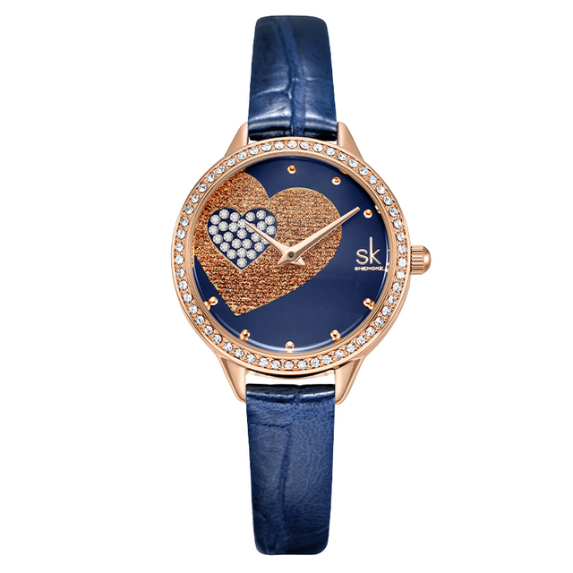 Quartz Watch for Women Luxury Fashion Leather Wristwatch Female Anniversary Gift Office Casual Shopping Rhinestone Heart Clock