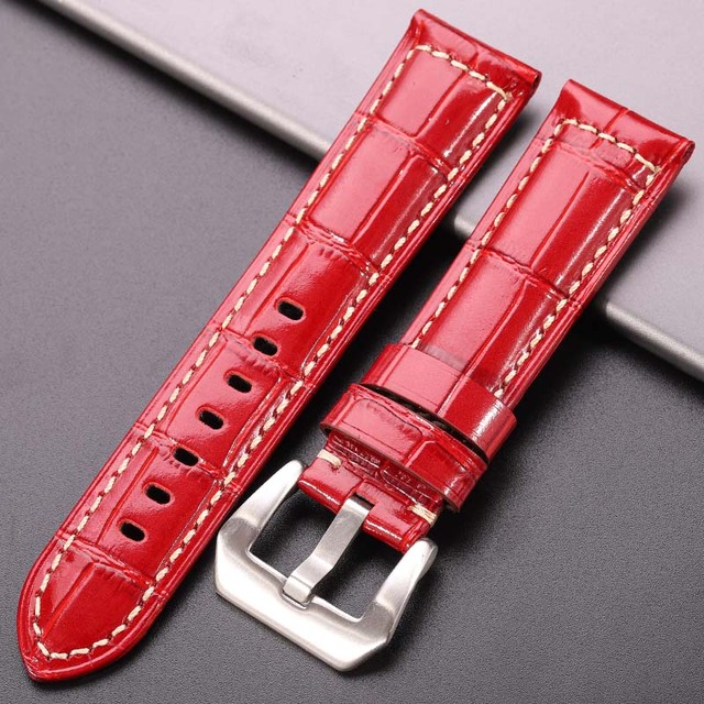 Cowhide Watchband Crocodile Pattern Women Men 20mm 22mm 24mm 5 Colors Watch Strap With Silver Black Steel Buckle Wrist Strap