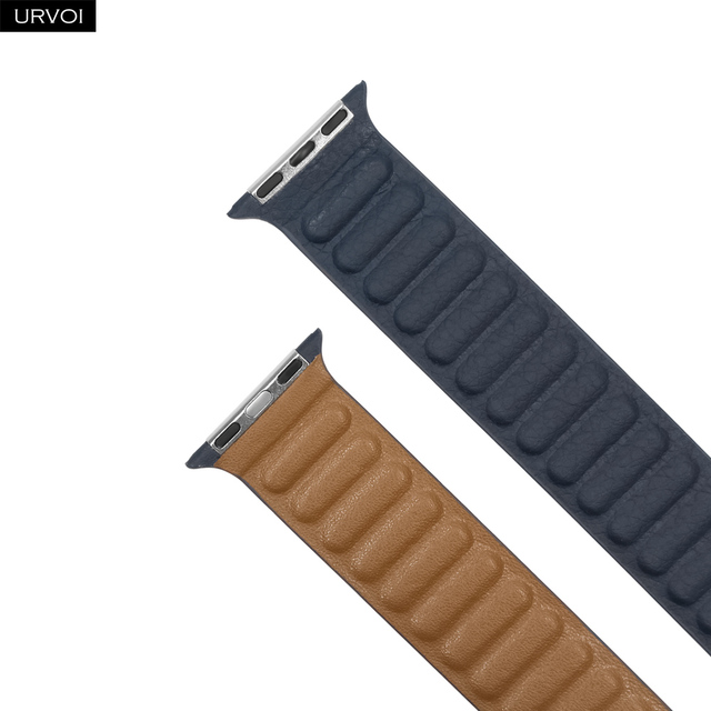 URVOI Leather Link for Apple Watch Band for iwatch Series 7 6 SE 5 4 3 2 1 Two Tone Strap with Magnet Loop Buckle 40 41 44 45mm