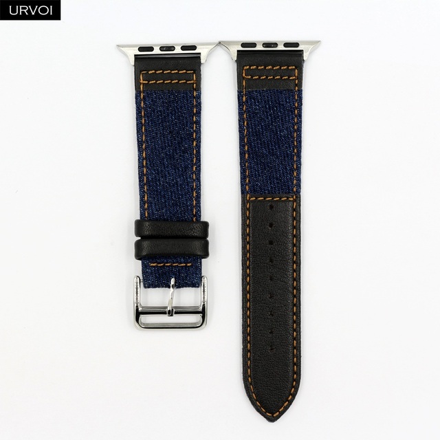 URVOI Jeans Strap for Apple Watch 7 6 SE 5 4 Leather Strap Jean Canvas Durable iwatch Wrist Strap Compatible Adapters