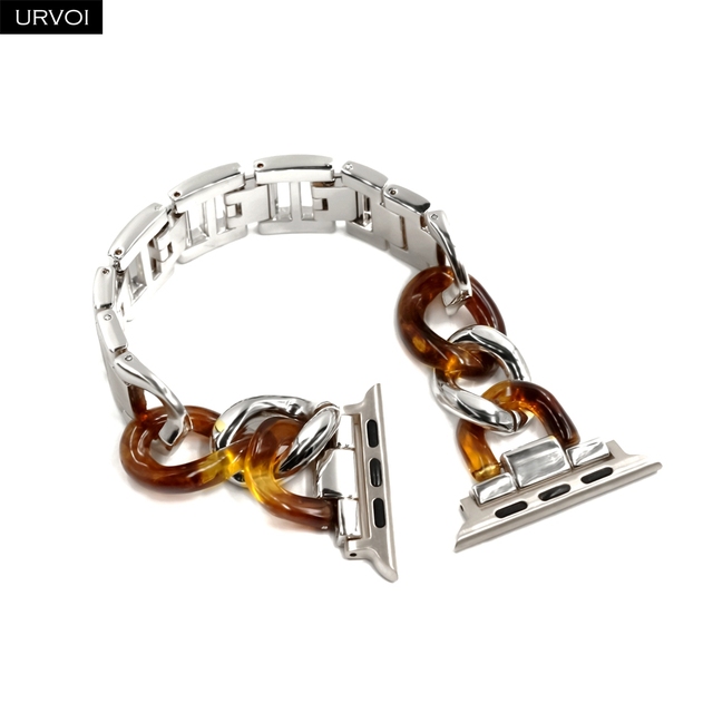 URVOI Link Bracelet for Apple Watch Series 7 6 SE 5 4 3 Band for iwatch Resin Strap Cow Boy Chain Girls Stainless Steel Bracelet