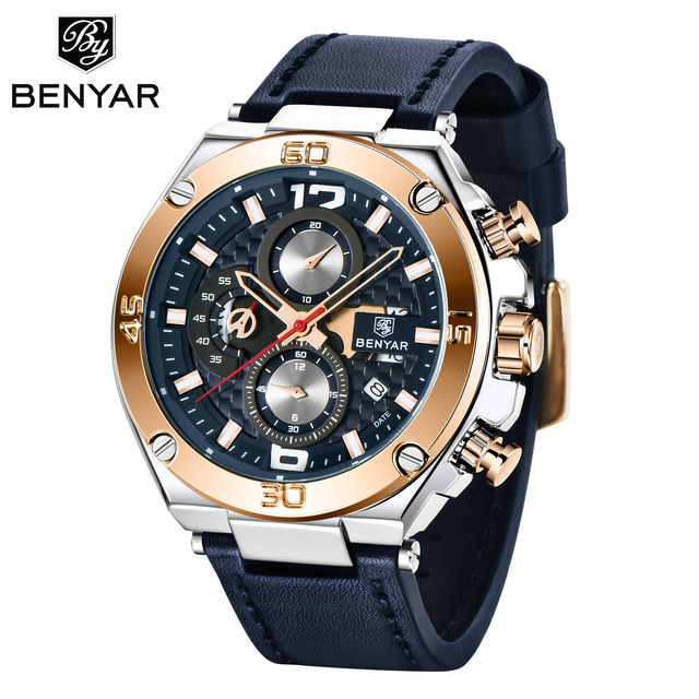 Top Luxury Brand BENYAR 2022 Men's Quartz Watch Multifunction Sport Chronograph 30M Waterproof Wrist Watch Clock Relogio Masculino