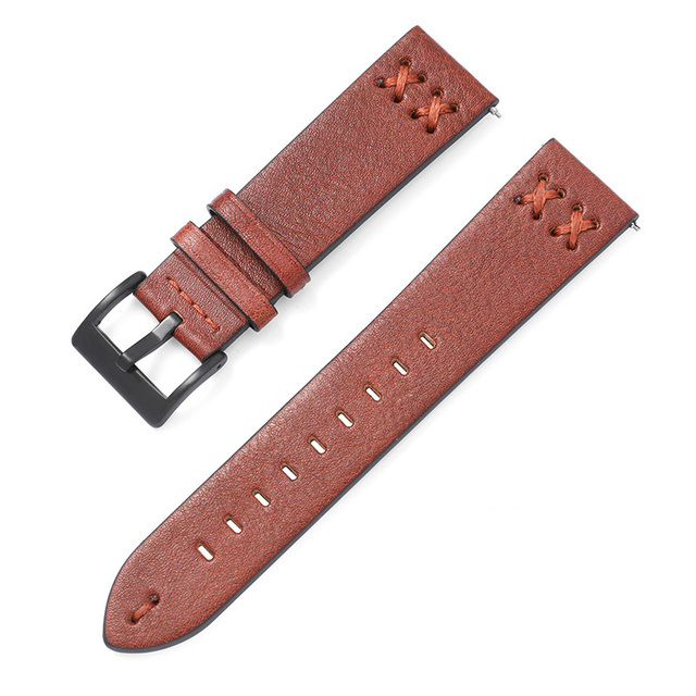 20mm 22mm Leather Watch Strap For Samsung Galaxy Watch 4 42mm 46mm Huawei Watch GT Black Buckle Wrist Watch Strap Bracelet