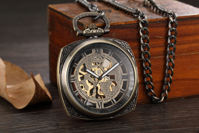 Luxury Black Pocket Watch Vintage Hand Wind Mechanical Steampunk Men Watches Roman Numerals Clock With Fob Chain Reloj Hombre