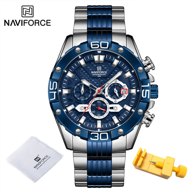 NAVIFORCE Men's Fashion Multifunction Watches Stainless Steel Sports Waterproof Wristwatch Casual Quartz Watch Relogio Masculino