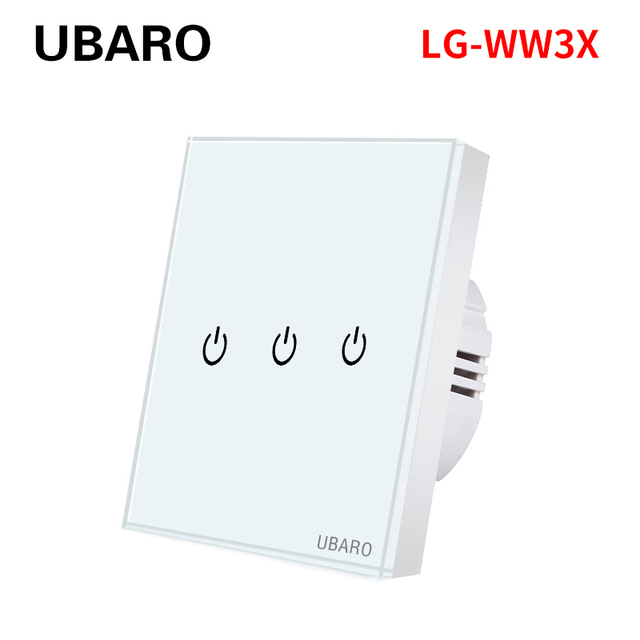 UBARO EU AC100-240V Tempered Black White Crystal Glass Touch Switch Tablet Wall Light Sensor Button 1/2/3 Gang 10A Led Indicator