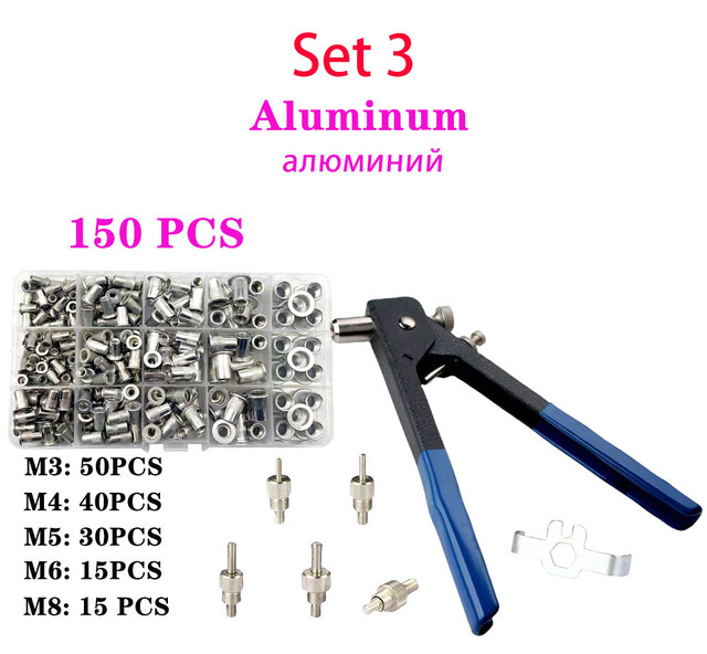 150pcs Rivet Nut Thread Insert Stainless Steel Rivet Nut Rivet Nut With Threaded Retainer Mechanical Tools Clamping Lever Rivet Nut Set