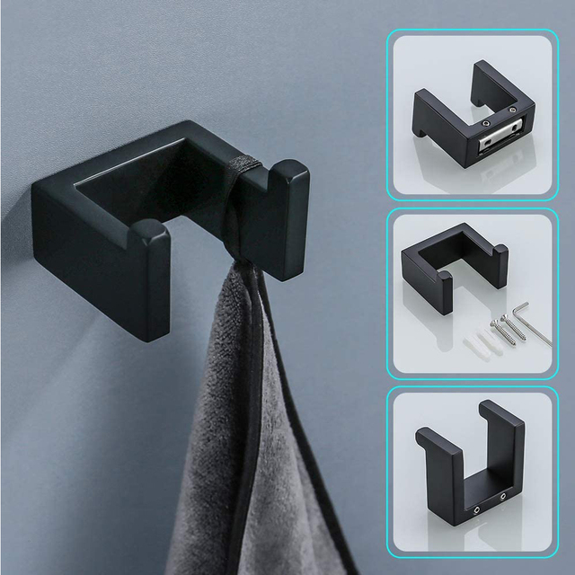 TAICUTE 4 Pack Bathroom Accessories Set Towel Bar Clothes Hook Toilet Paper Holder Wall Mount Stainless Steel Shower Hardware, Black