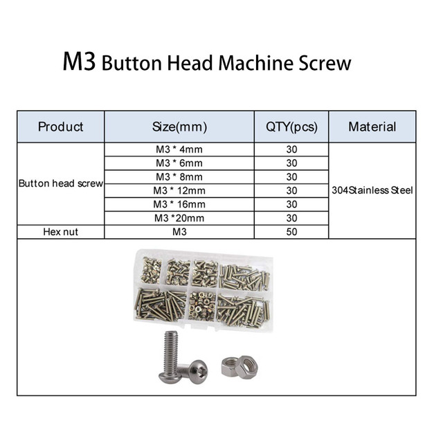 Hex Button Socket Head Cap Screw Nut Hexagon Metric Thread Machine Bolt Assortment Set 304 Stainless Steel M2 M3 M4 M5 M6