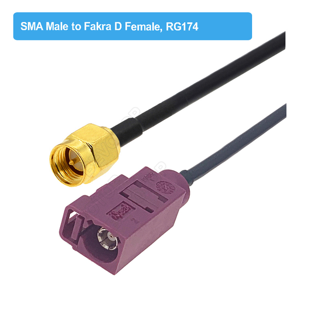 RAL4004 Male/Female Fakra D to SMA Male Right Angle RG174 Cable Adapter GSM Antenna Extension Cord RF Coaxial Pigtail Jumper