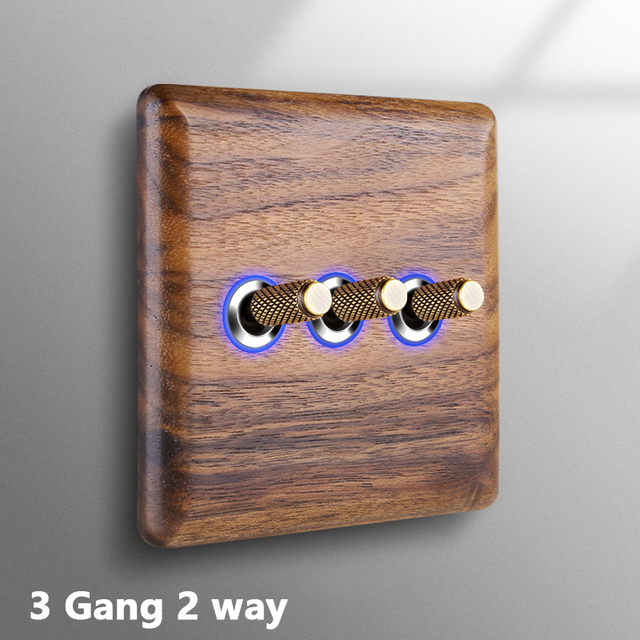 Avoir Black Walnut Solid Wood Wall Light Switches With LED Indicator Toggle Switch 1 2 3 4 Gang 2 Way EU French Electrical Socket