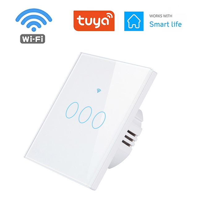 1pc Wall Touch Switch 1/2/3 Gang, EU Type WiFi Smart Glass Panel Switch Tuya App Remote Control, Work with Alexa Google Home