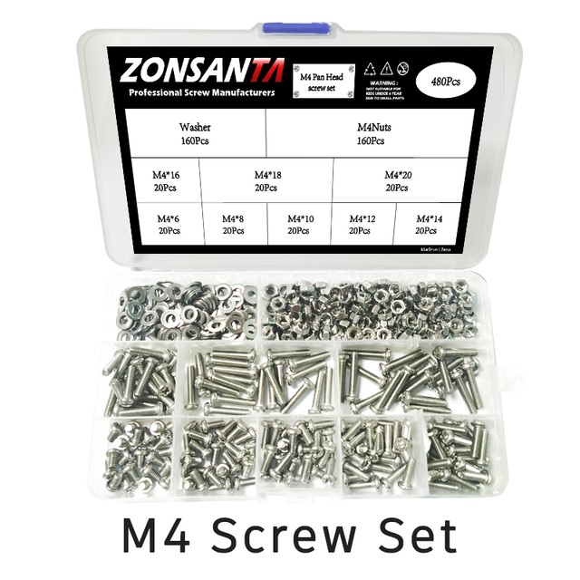 ZONSANTA 480/660pcs Cross Round Head Screw Set M2 M2.5 M3 M4 Ring Nut Stainless Steel Screw Phillips Head Machine Screw